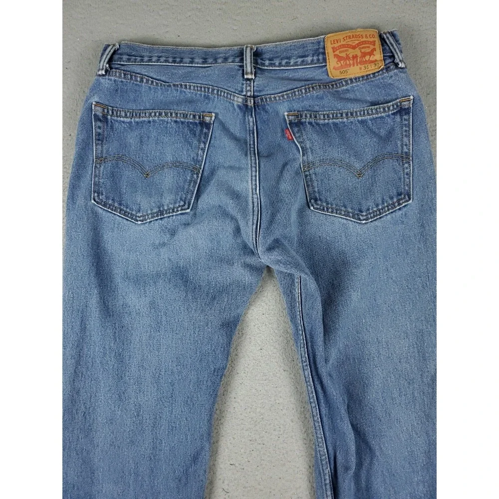 Levis 505 Jeans Mens 36x30 Blue Casual Straight Leg Denim Pants - Picture 7 of 9
